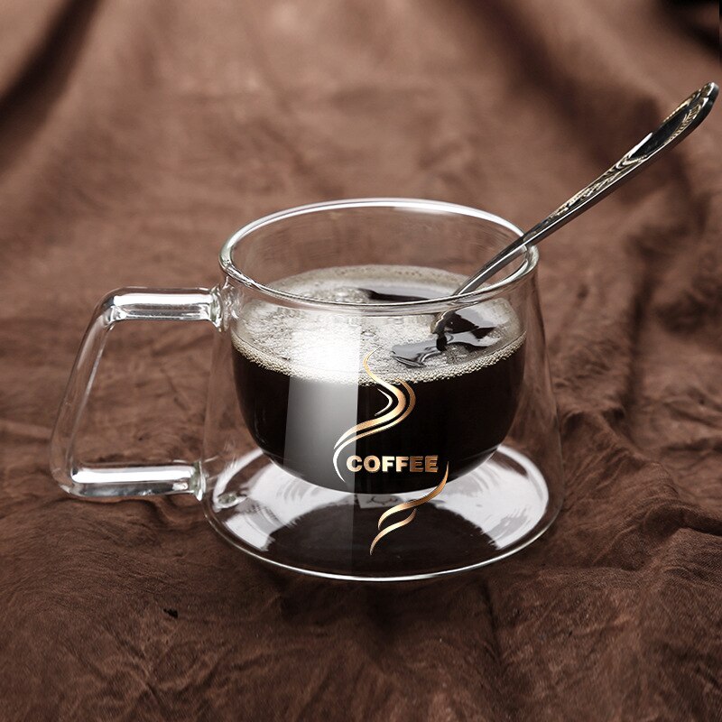Glass kopp gjennomsiktig glass kopp drikkeglass dobbel vegg glass kaffekopper med lokk glass kopp krystall glass krus