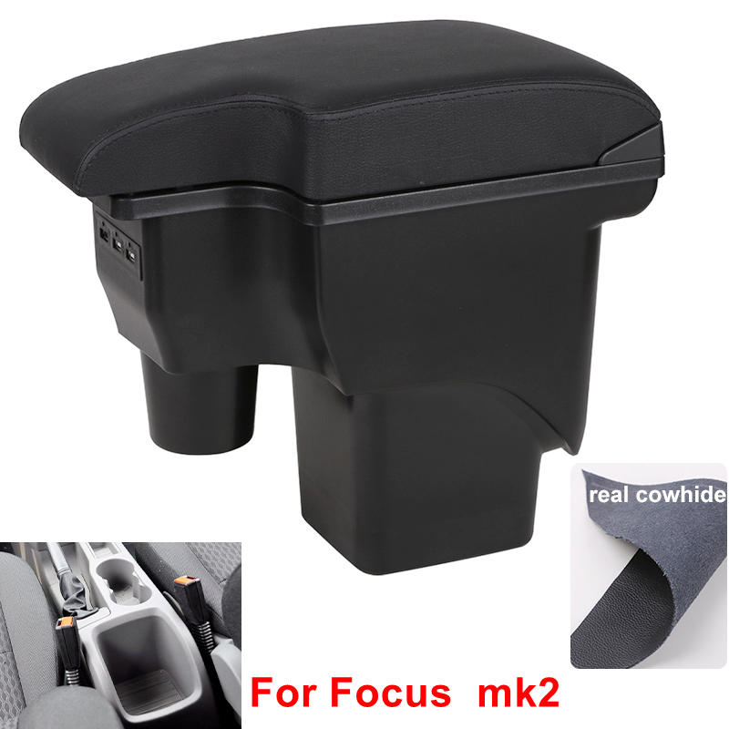Reposabrazos para Ford Focus Mk2, compartimento central de almacenamiento, accesorios de decoración de estilo de coche, doble capa, gran espacio: B2 Real Corium