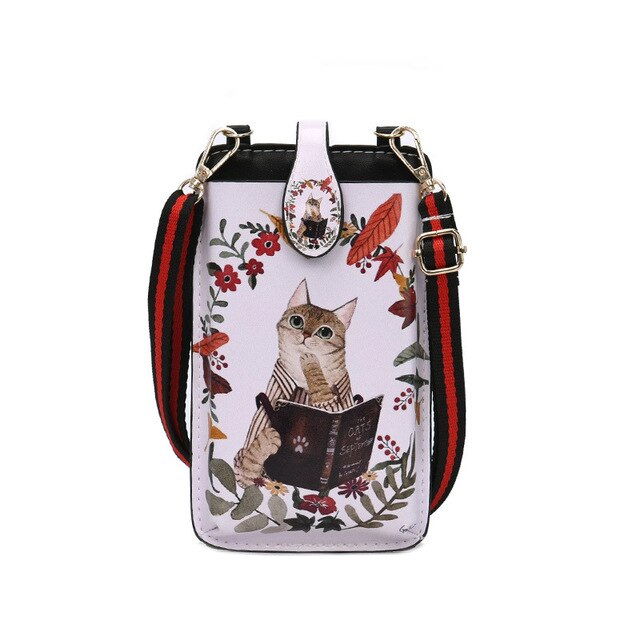 Newly Universal Card Wallet Shoulder Strap PU Leather Phone Bags For Samsung Galaxy Note 10 S10 5G Pro Lite Plus 9 A80 A50: B4 Reading Cat