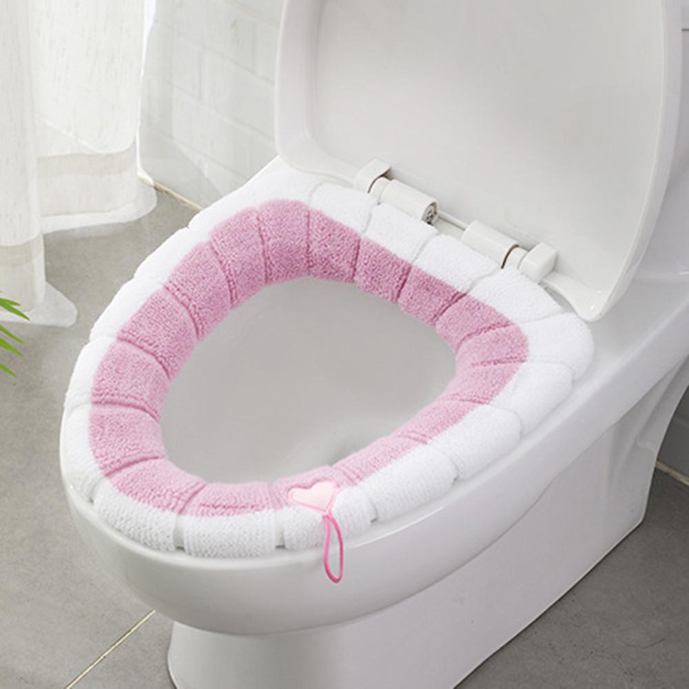 Juego de fundas de asiento de inodoro Universal, cálido, suave y lavable, tapete para decoración del hogar, funda de asiento, accesorios para tapa de inodoro: Rosa