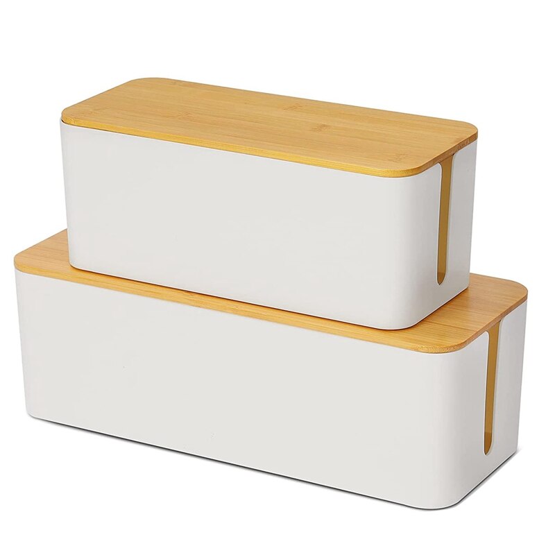 2 Kabel Opbergdoos Grote Kabel Organizer Box Met Bamboe Deksel Voor Het Verbergen Rommelige Kabels Wire Management
