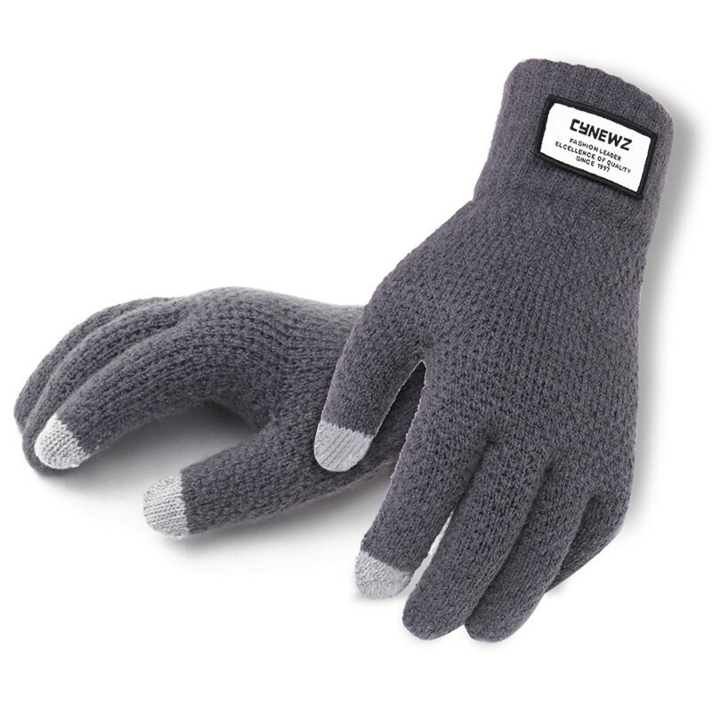 Vinter efterår mænd strikkede handsker touch screen mandlige tykkere varm uld cashmere solide handsker mænd vante business: Grå
