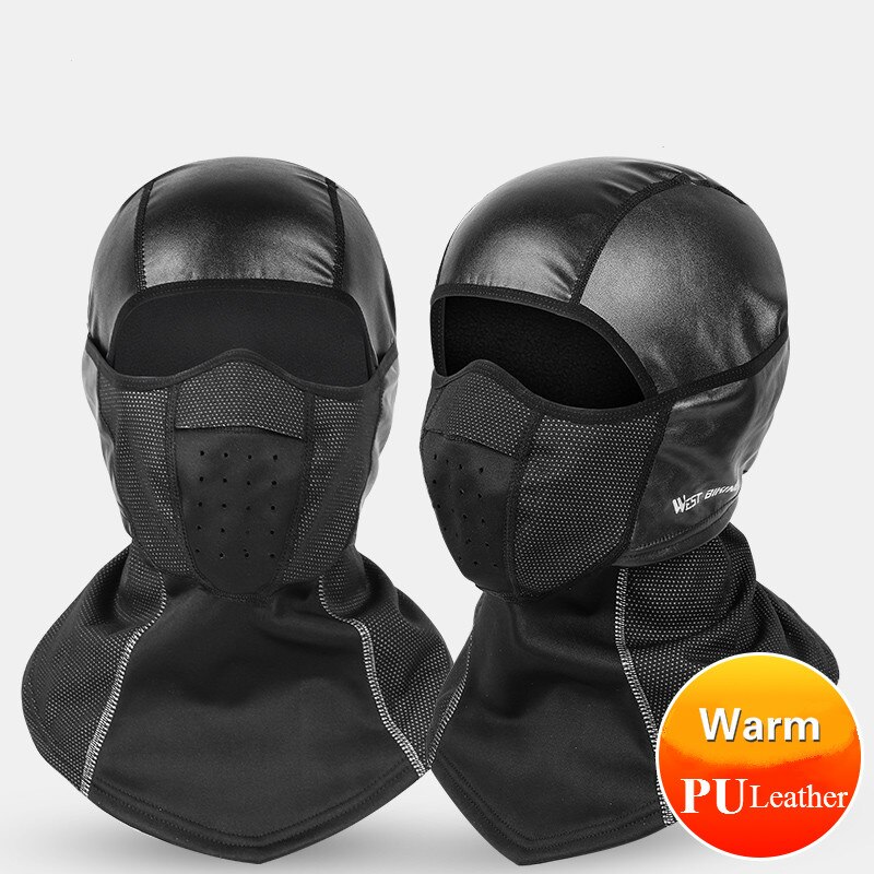 Westen RADFAHREN PU Leder Radfahren Maske Winter Warme Winddicht Fahrrad Gesicht Maske Sturmhaube Skifahren Snowboard Fahrrad Helm Kappe Hütte Maske
