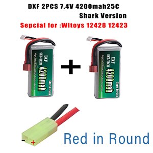 2PCS DXF RC Lipo Batterie 2s 7,4 V 2700mAh 4200mah 20C Max 40C Für Wltoys 12428 feiyue 03 JJRC Q39 upgrade teile: 2PCS 4200mah Red