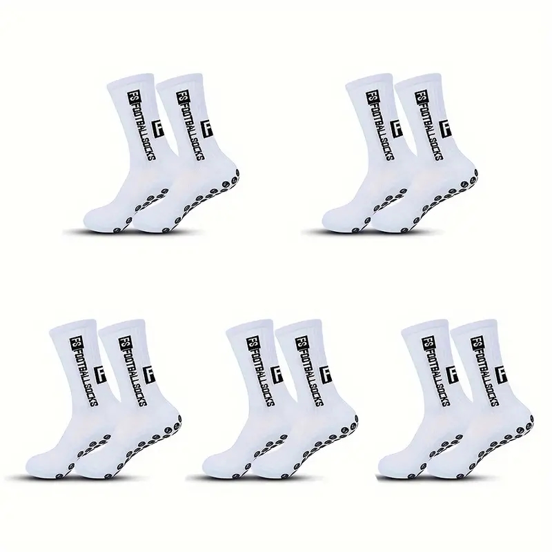 5 Paar rutschfeste Fußballsocken, atmungsaktiv, verschleißfest, Outdoor-Sportsocken für Fußball, Rugby, Basketball, Laufen: WHITE