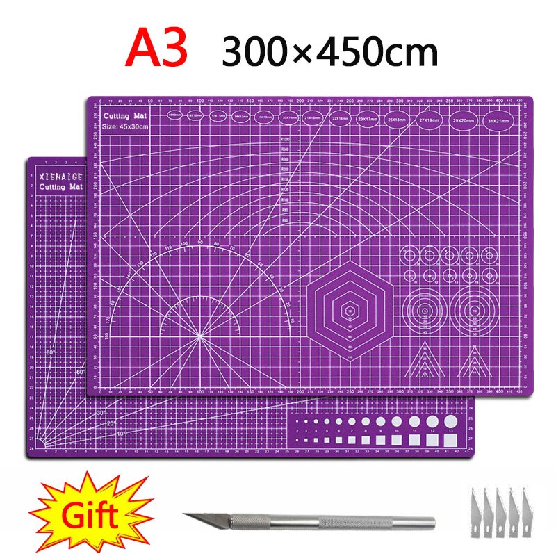 Thickening A2 A3 Color Multifunction Pvc Self Healing Cutting Mat Cutting Pad Board Cutter Knife DIY Craft Tool Office Supplies: A3 Purple