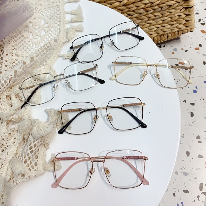 Anti-blue light crystal shiny leg women's glasses alloy square pink gold eyeglasses female computer eyewear