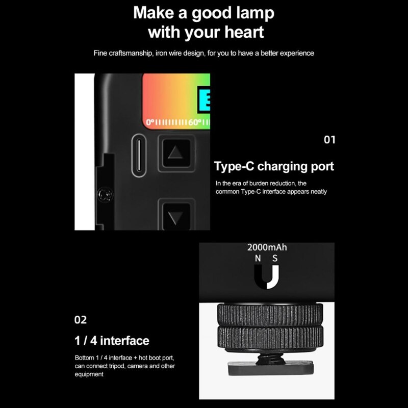 Praktische  n69 mini-rgb-led-videoleuchte, fotoleuchte, 360 °-vollfarbeinstellung, blitzschuh , 2500-9000k magnete