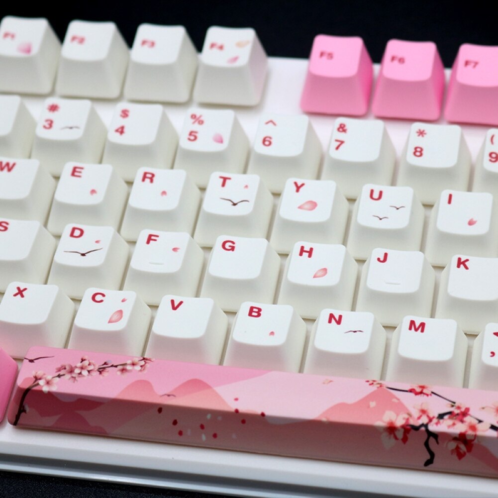 104 Keys Mechanical Keyboard Key Caps Pink Sakura Pattern Mechanical Keyboard Replacement Keycap Key Caps Keyboard Accessories