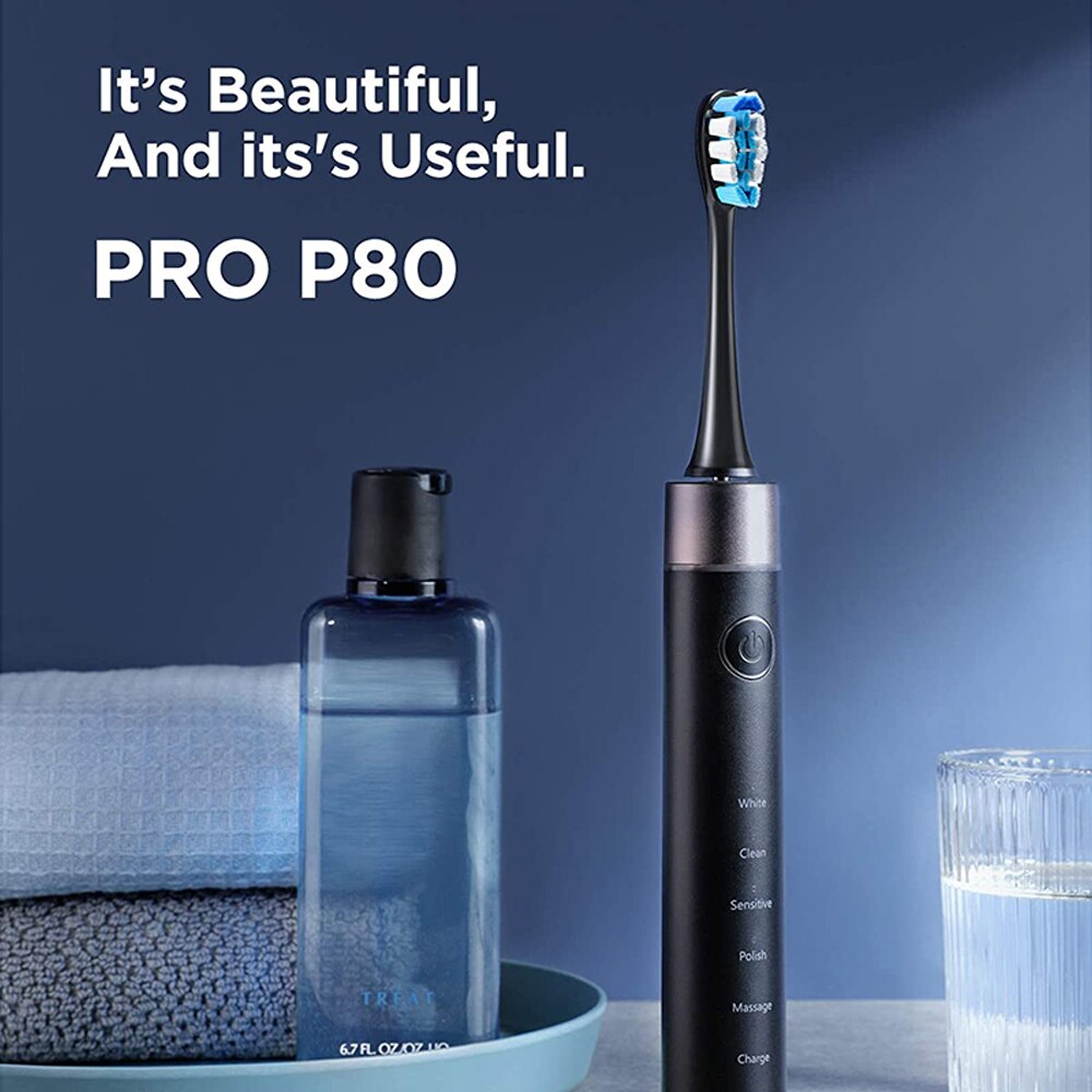 Fairywill-cepillo de dientes eléctrico P80 40.000 para adulto, microcepillos vibratorios con sensor de presión, cepillo de dientes electrónico impermeable