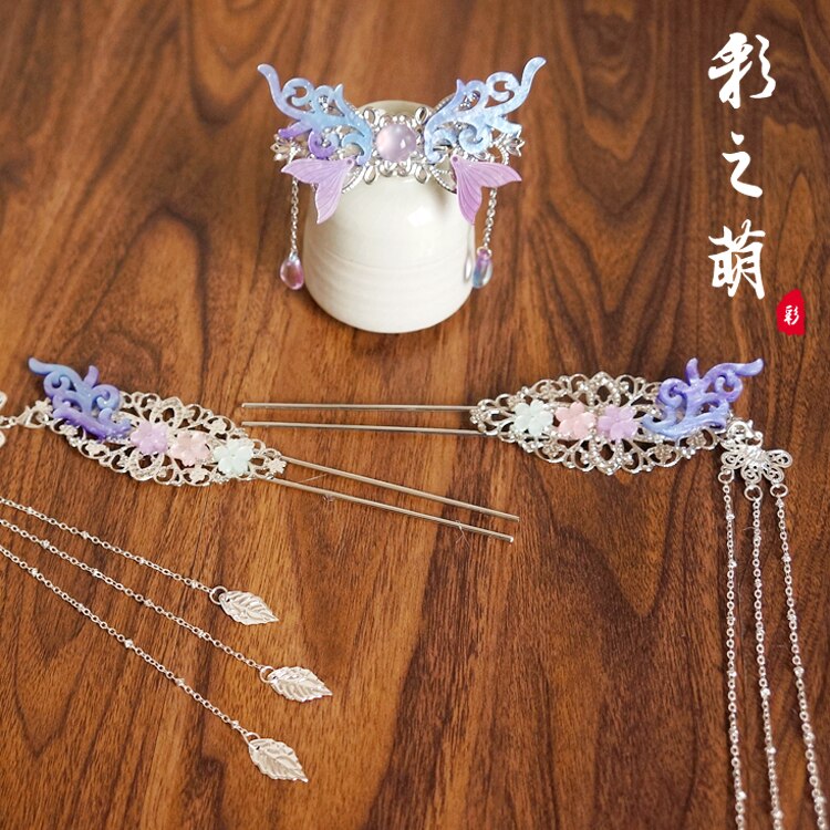 Clip para el pelo de pez lágrimas de hombre Hanfu Kanzashi cheongsam antigüedad accesorios de borla adornos clásicos para el cabello tocado hecho a mano