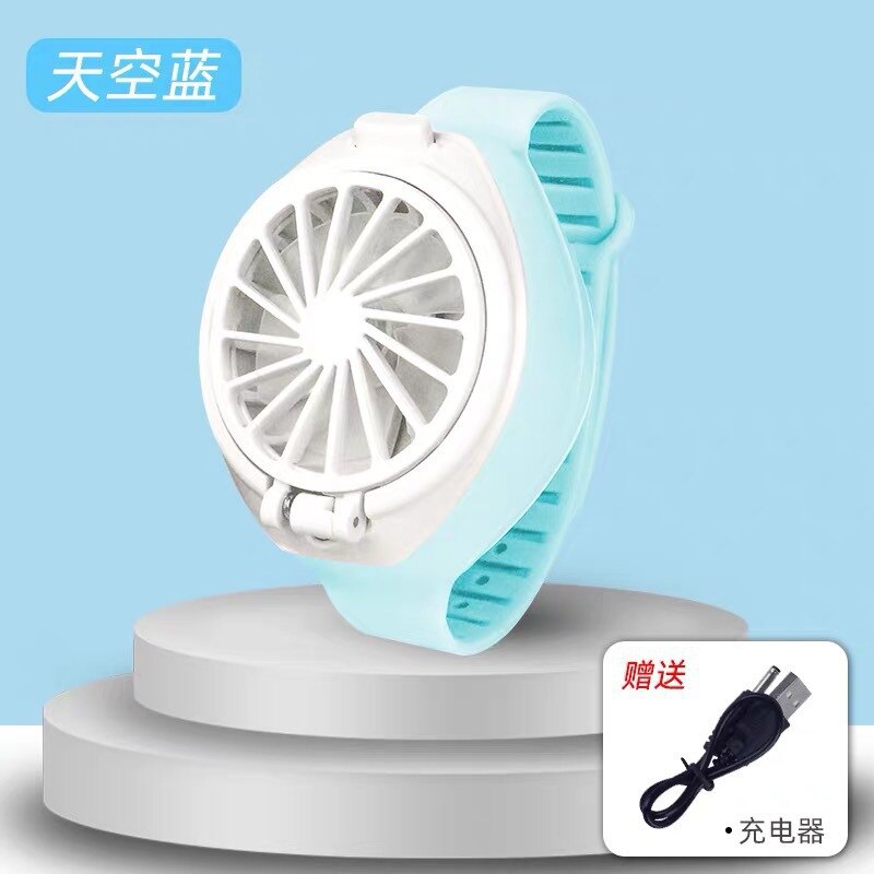 Mini Watch Pocket Fan Children GIRL'S Heart Electric Mute Three Portable Hand-Held Rechargeable Fan: Sky Blue