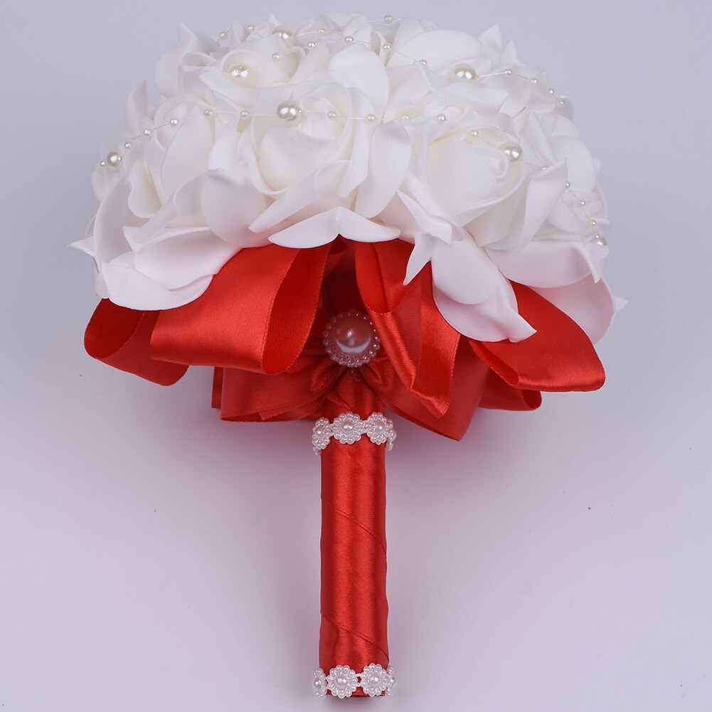 Tanie Prom Baby Blue broszka z kwiatem bukiet ślubny De Mariage bukiety ślubne PE róża diamentowa wstążka bukiet W2017D: Red Z