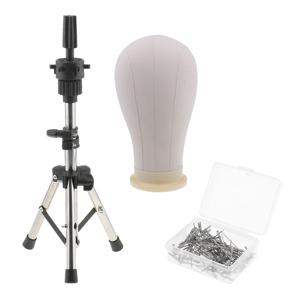 22inch Block Cork Mannequin Head Training Manikin for Wigs Practice Hat Display with Tripod Stand &amp; T Pins Wig Head Stand