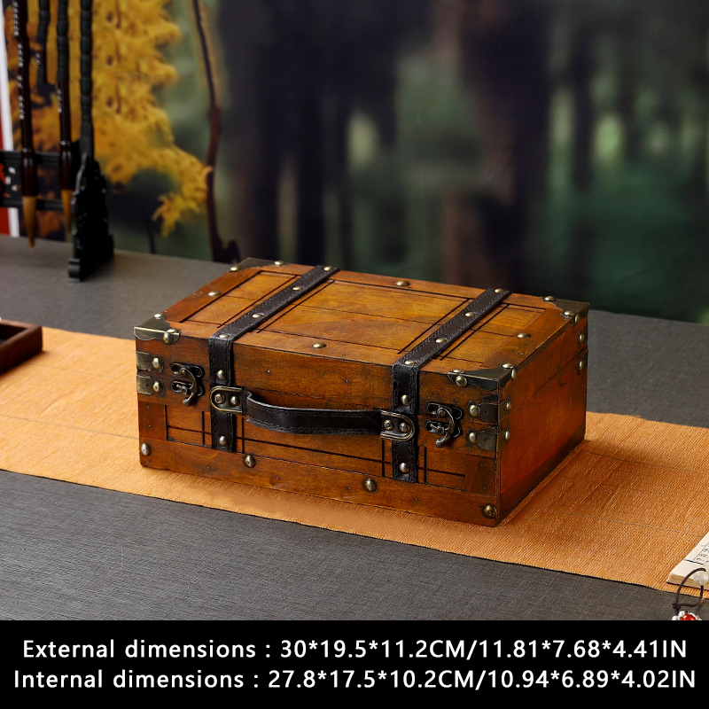 Valise Vintage en bois avec poignée, , boîte de rangement pour bijoux au trésor de Style européen, mallette de rangement pour la maison et les voyages: Black