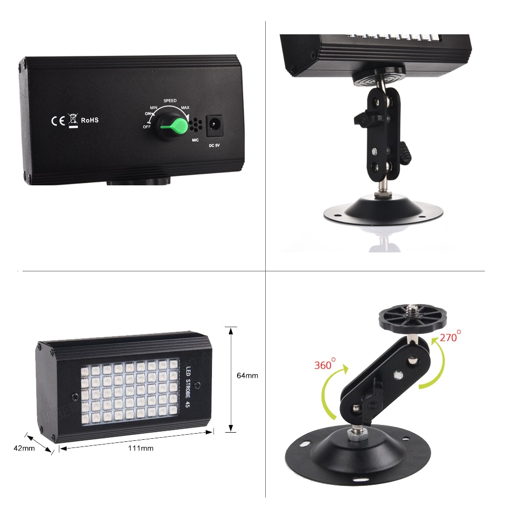 Rgb 7 kleuren 45 led stroboscoop stroboscopen dj disco geluid geactiveerd projector flits podiumverlichting effect lamp feestverlichting