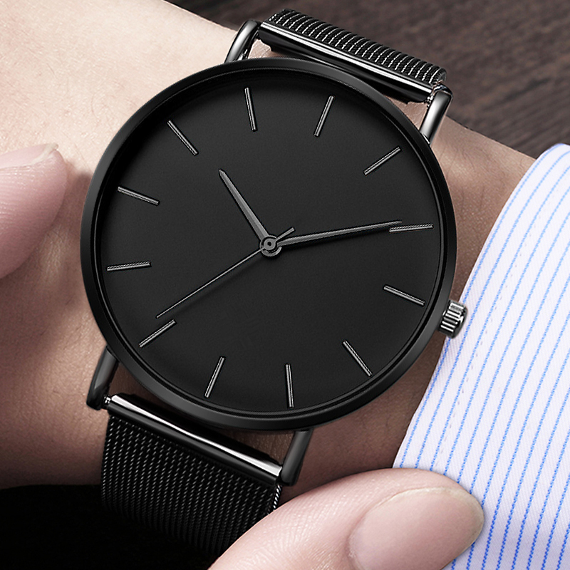 Herreur casual quartz ure simple metal time reloj quartz ur rustfrit stål mesh ur erkek kol saati masculino ur