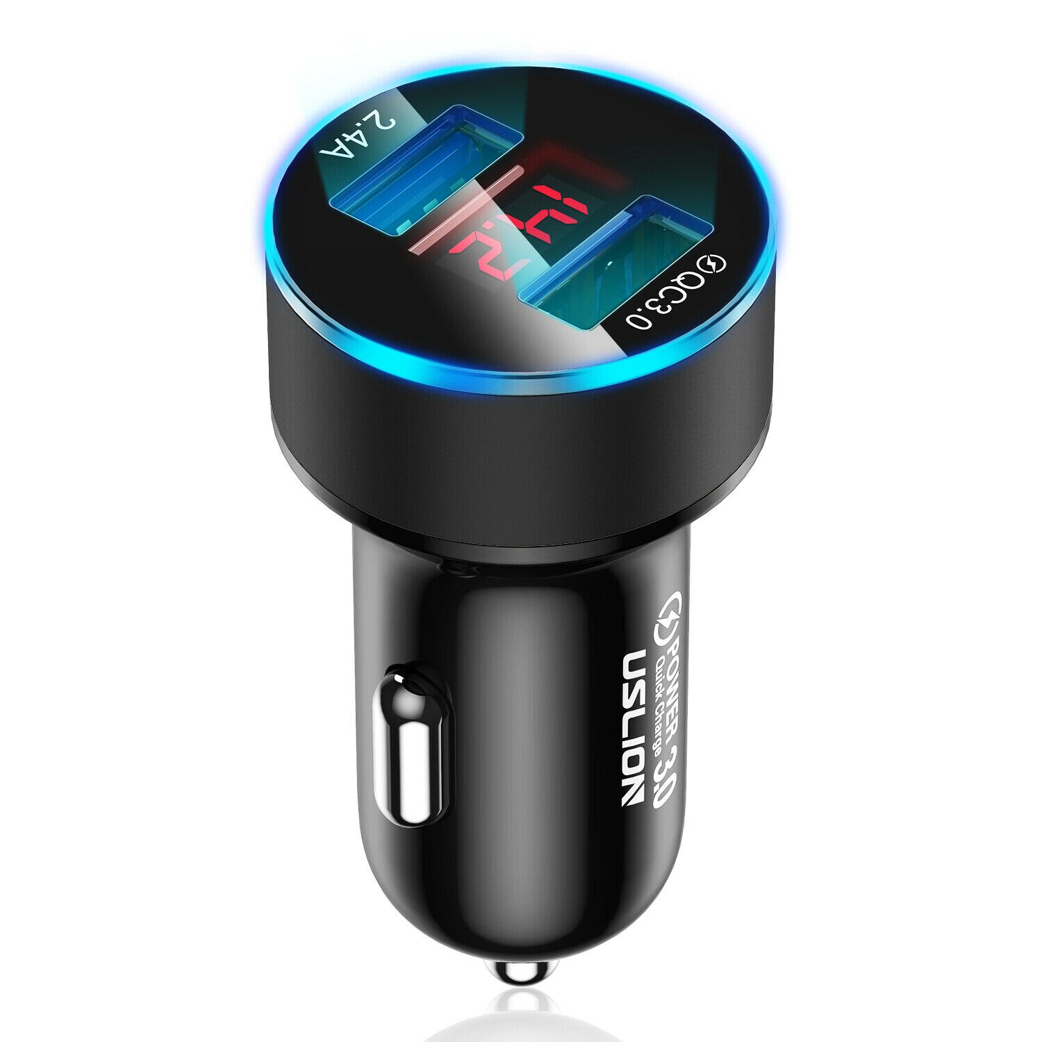 Uslion duplo usb carregador de carro qc 3.0 carregamento rápido adaptador led para telefone celular: Black