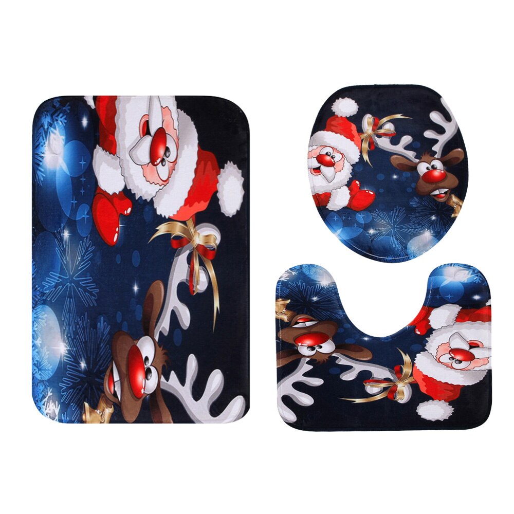 3 Pcs Wc Mat Badmat Christmas Santa Herten Patroon Antislip Voetstuk Tapijt Badkamer Wc Cover Set Barthroom vloer Badmat