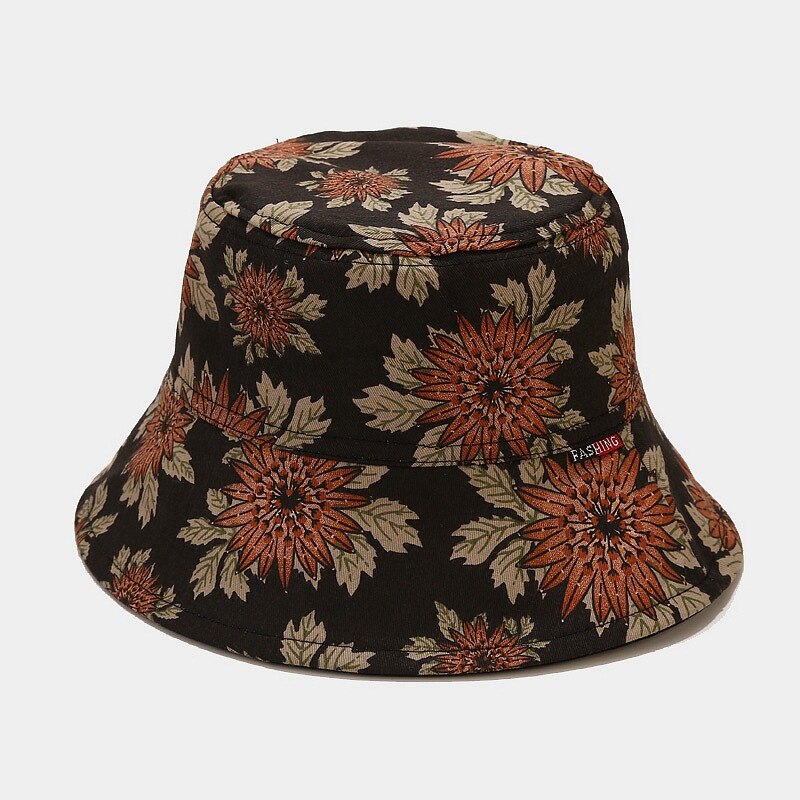Bucket Hats Literary Retro Print Fisherman Cap Four Seasons Can Wear Sunscreen Cotton Sun Hat Basin Hat: 4