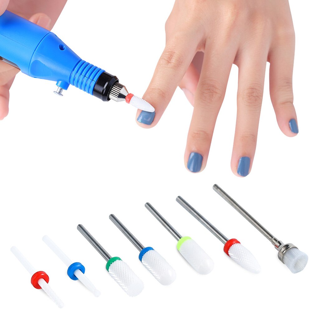 7 unids/set brocas de cerámica para uñas caja de acrílico fresadora máquina de manicura limas de uñas eléctricas herramienta de Arte de uñas