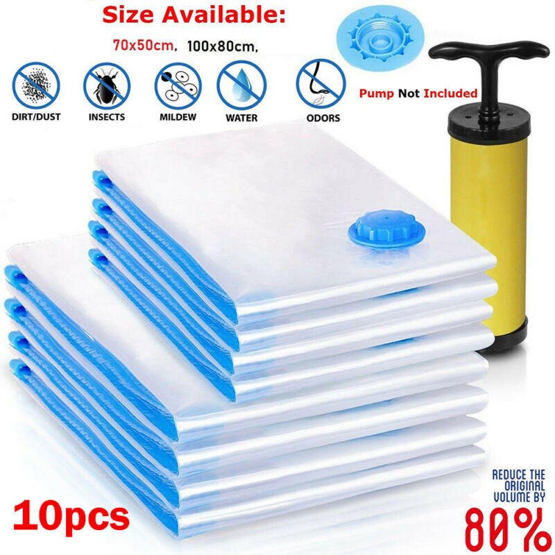 10Pcs Strong Practical Vacuum Storage Bags VAC Space Saving Compressed Bag Plastic Vaccum Pack Saver Transparent