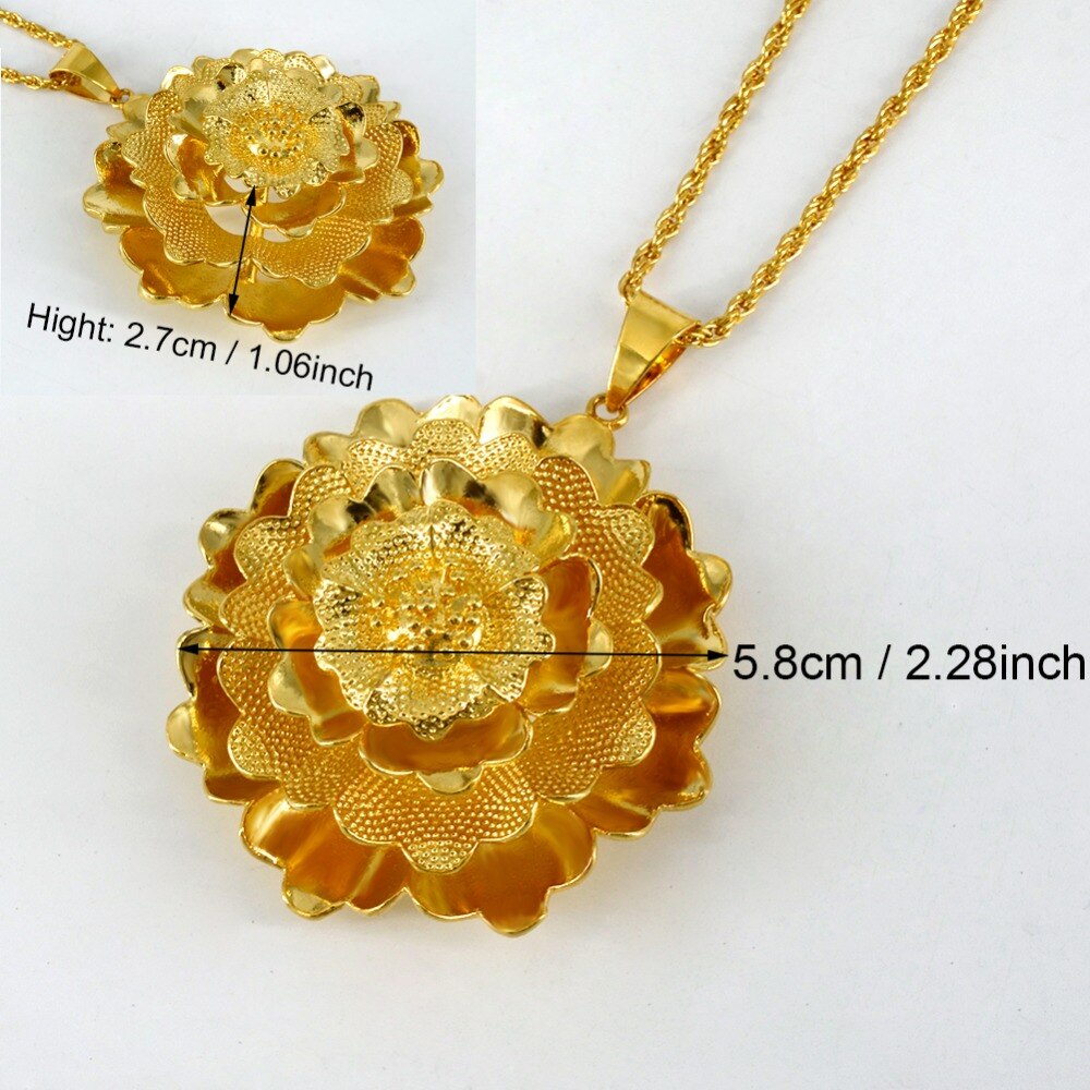 Anniyo, colgante grande de flor y collares para mujer, Color dorado y cobre, Bonitos de Joyería Árabe de África #005007