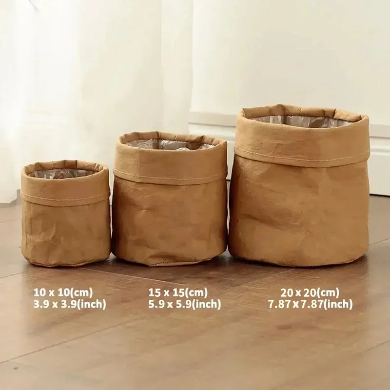 Maceta de papel Kraft lavable de 3 tamaños, macetas creativas de escritorio para flores, macetero de suculentas reutilizable, bolsa de almacenamiento multifunción: Castaño / GIGANTE
