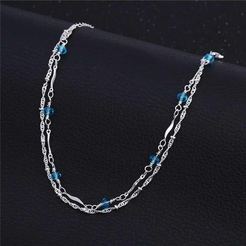 100% 925 Sterling Silber Fußkettchen Armband Elegante Blaue Perlen Original Fußkettchen Für Frauen Luxus Schmuck 2B089