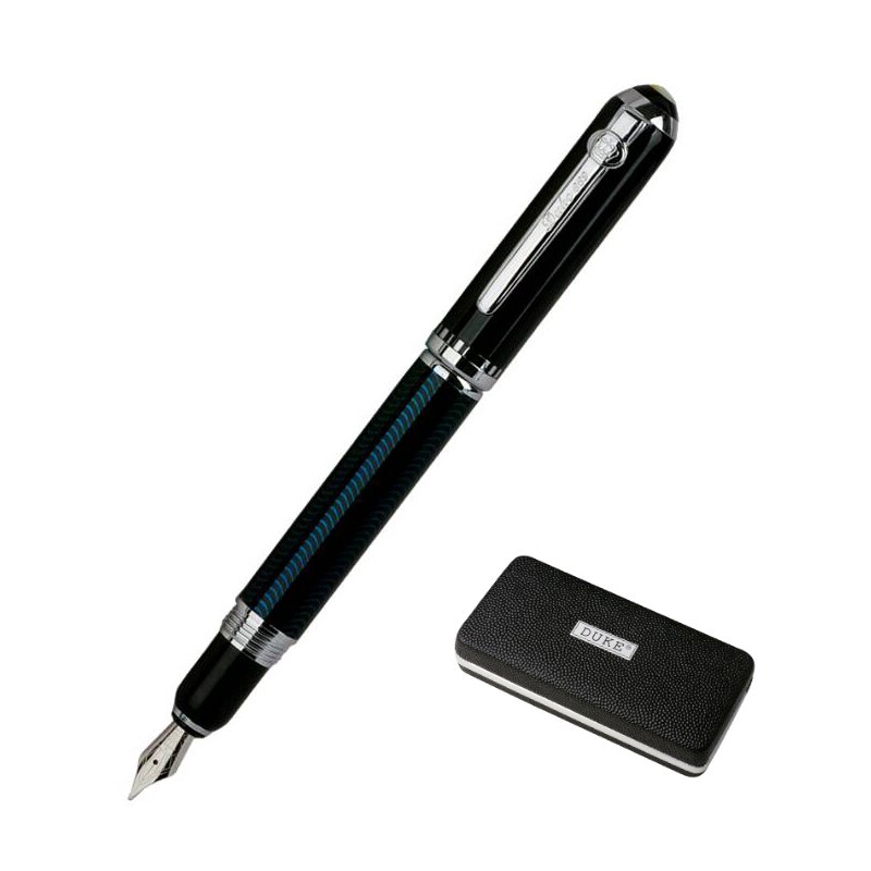 Duke Carbon Fiber Series Luxury Black and Silver Clip Fountain Pen 0.5mm Metal Ink Pens with Original Case: green