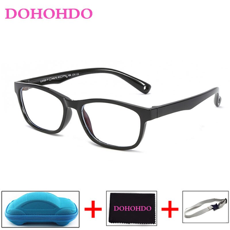 DOHOHDO okulary dla dzieci dziewczyny chłopiec elastyczne oprawki robić okularów okulary dla dzieci zdrowe ramki silikonowe oprawki robić okularów dziecko za darmo: czarny-B