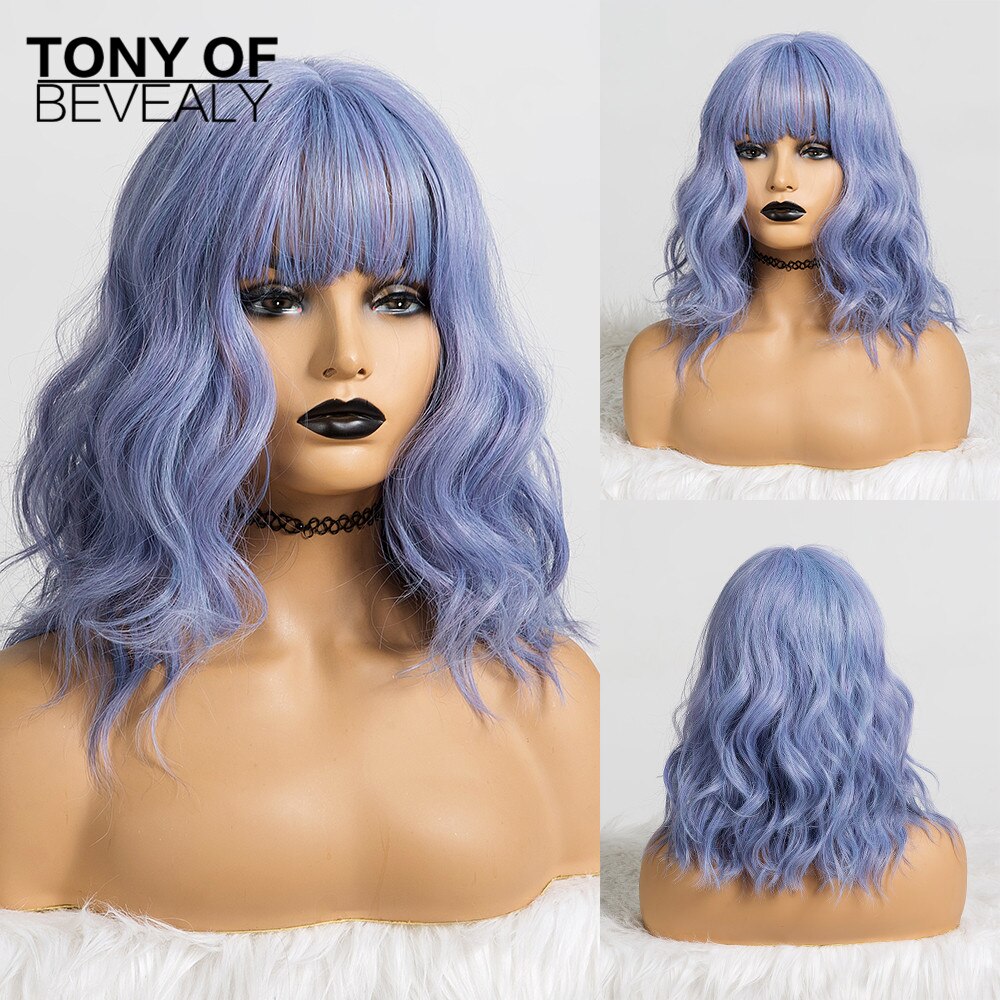 Short Wavy Bob Wigs With Bangs for Womens Cosplay Blonde Natural Hair Wigs Female Synthetic Heat Resistant Fiber: ss151-1