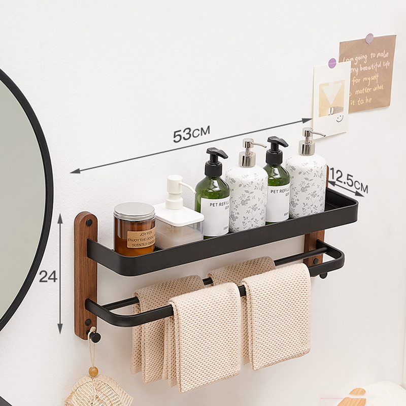 Estantes cuadrados, estante de almacenamiento de artículos de baño, estante de almacenamiento de cocina montado en la pared individual/doble, accesorios de baño de madera/aluminio: Rojo