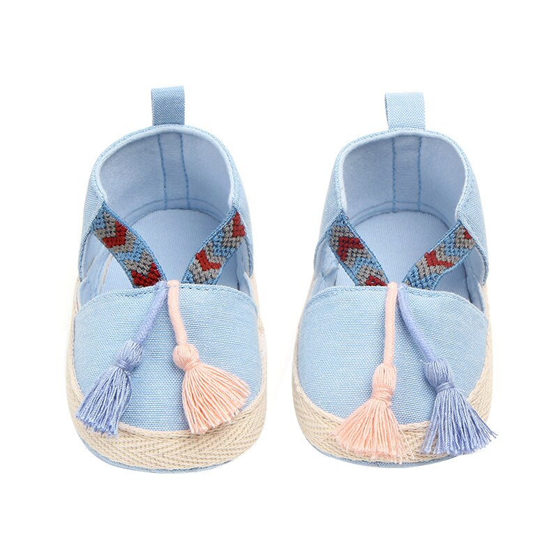 Baby baby krybbe sko bløde sål kvaster prewalker lejligheder skridsikre prinsesse kjole sko: Blå / 7-12 måneder