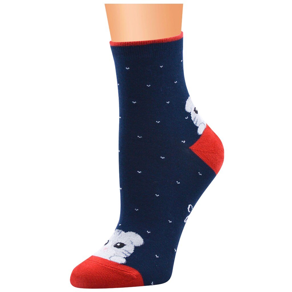 Socks Women Girls Casual Stripe Cat Printing Cotton Women Socks Harajuku Skarpetki Calcetines Mujer Носки Женские: Navy 