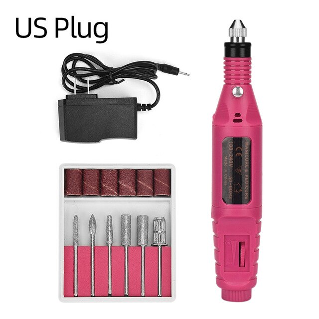 ATOMUS Electric Manicure Nail Machine Drill Bits Milling Adjustable Speed 20000 RPM Gentle Polishing Art Pen Kits: US Plug
