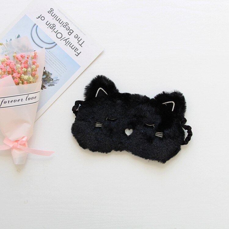 3D noir blanc chat dessin animé masque pour les yeux sommeil masque pour les yeux ronflement yeux chaton masque pour les yeux maison voyage lunettes ombrage sommeil sieste