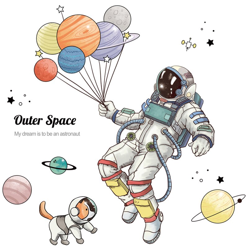 3D Astronaut Removable Wall Stickers Spaceship Space Planet Balloon Decal for Kid's Room Cartoon Kindergarten Sticker: Default Title
