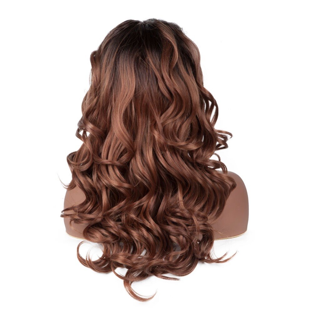 Ombre Light Brown Color Lace Front Synthetic Wigs With Baby Hair JINGFA Long Natural Wave Wigs