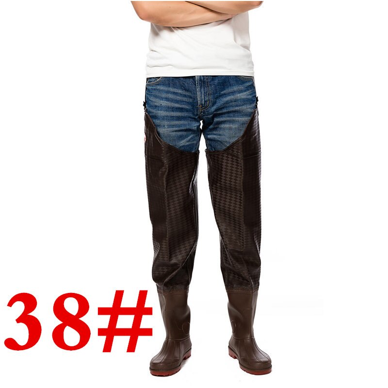 High-Jump Cotton Lining Winter Fishing Waders PVC Waterproof Seamless Combination Boots Waders for Fishing Oxford Soles Waders: 38