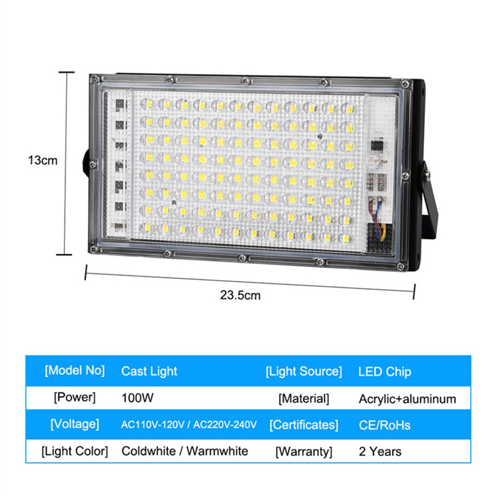 Reflector LED para exteriores, lámpara de calle impermeable IP65, iluminación de paisaje, reflector de 100W, CA 220V 230V 240V