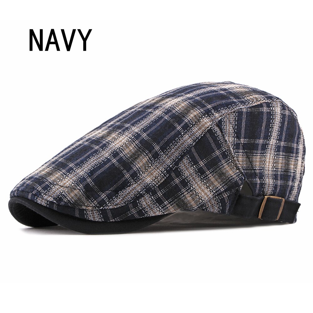 Mode Lente Herfst Hoeden Voor Mannen Casual Katoen Baret Caps Gorras Planas Boinas Plaid Platte Pet Verstelbare Baretten Pet: NAVY