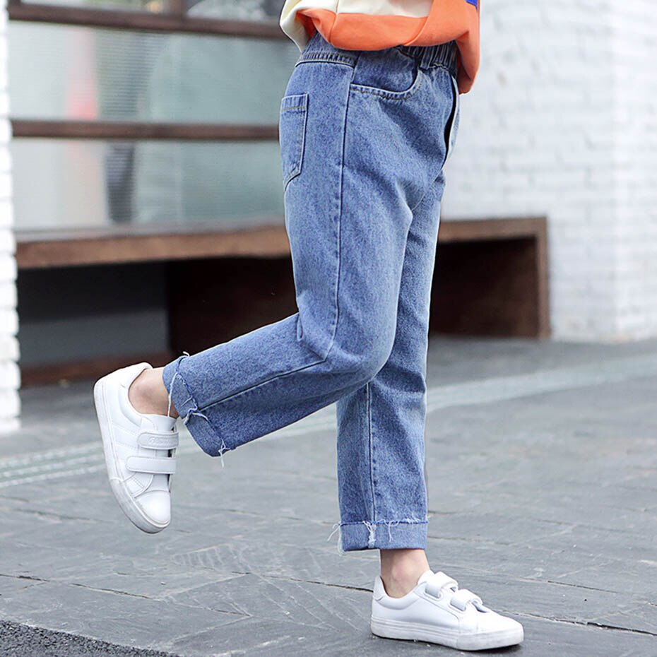 Jeans meisje effen kleur meisje jeans rechte broek voor kinderen lente herfst kinderjeans kleding 6 8 10 12 14