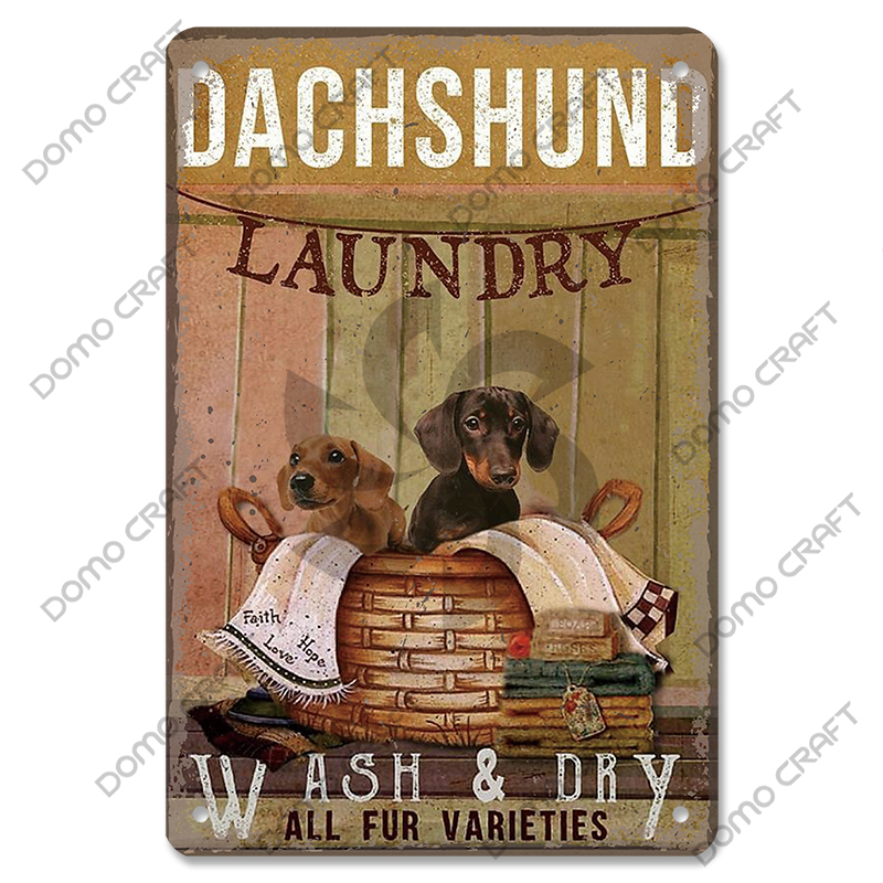 Póster de perros bonitos, carteles de Metal de estaño, placa de Metal Vintage Bulldog Dachshund, decoración artística de pared para cafetería, cocina, jardín y hogar