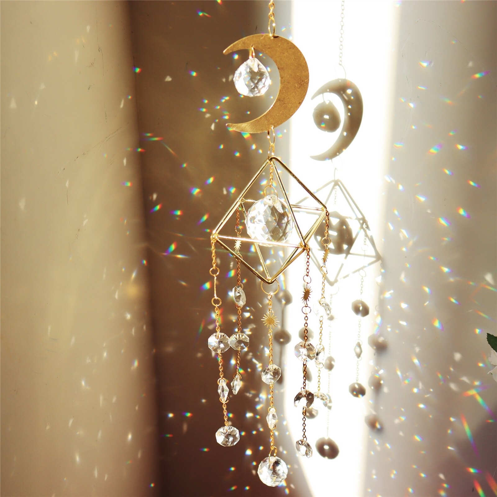 AB Rainbow Crystal Wind Chimes Suncatchers Rainbow Maker Window Prisms Hanging Decorations for Home Garden Decorative Chimes