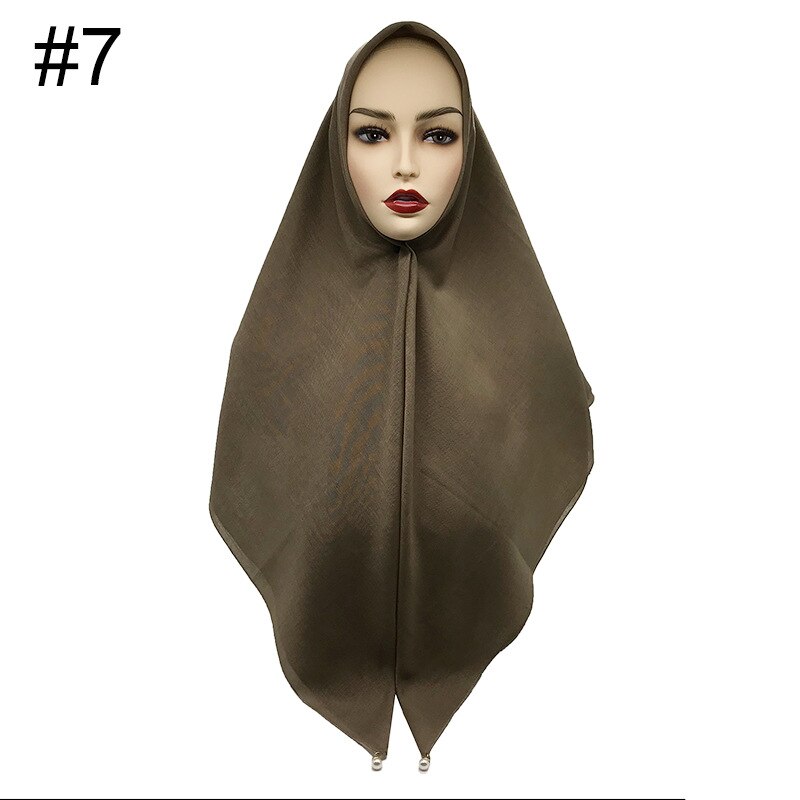 Vierkante hoofddoeken hangen grote parels dames moslim hijab viscose katoen maleisië hoofddoek tulband wrap 110 x 110cm: 7 kaki