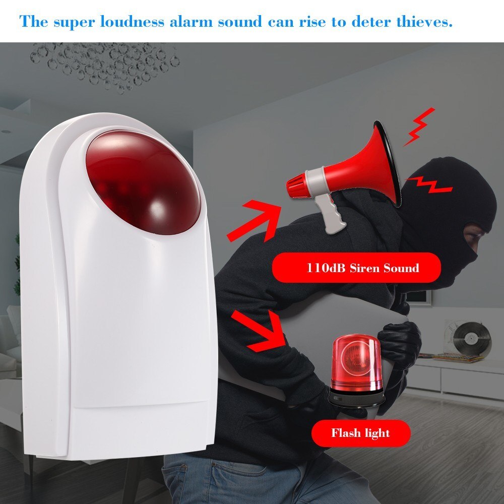 Wireless Sound Strobe Siren Alarm Host Flash Light Alarm Outdoor Waterproof Compatible with 433MHz Remote Control