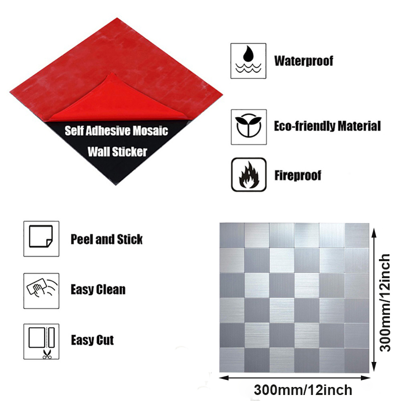 Schälen und Stock Fliesen Backsplash Edelstahl Fliesen für Küche Zauberstab Dekor Aluminium Oberfläche Metall Fliesen Silber Quadrat Plaid