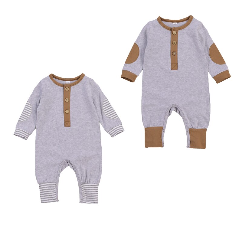 FOCUSNORM Autumn Infant Baby Boys Girls Rompers Striped Patchwork Long Sleeve Button Cotton Jumpsuits 0-18M