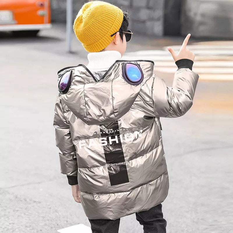 Superman de invierno para niños de 110-160cm, traje de chaquetas de pato blancas, ropa de abrigo acolchada con luz cálida,